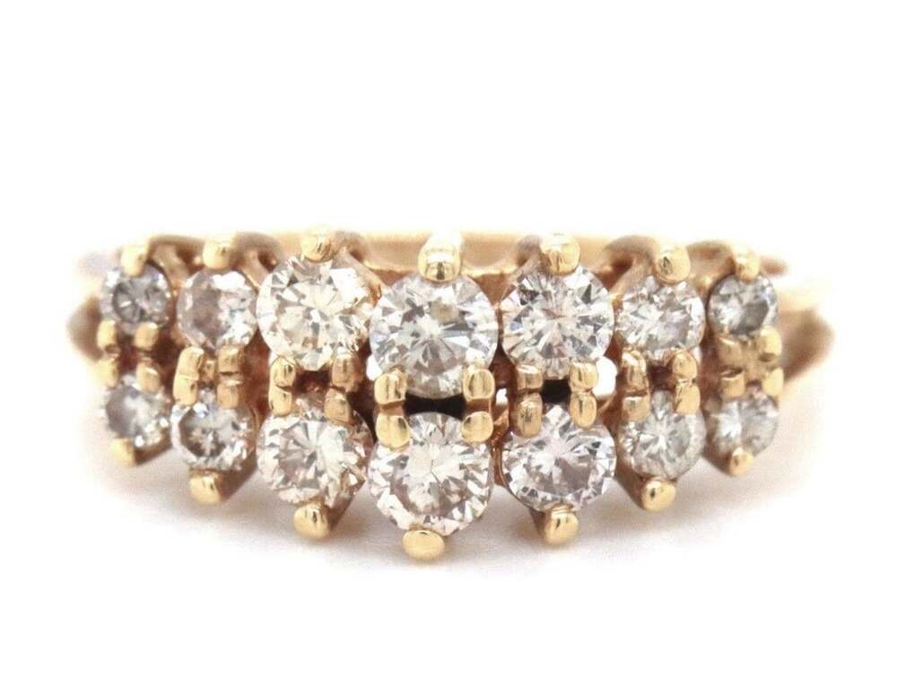 Vintage 14k With 14 Natural Diamonds Pyramid Ring Size 6.5 3.2 Grams